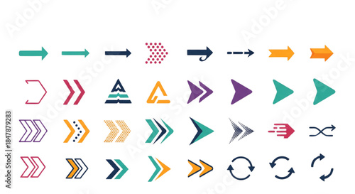Diverse Arrow Icons for Web Design, Presentation, and Digital Navigation Progress and Direction