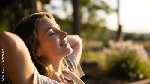 Woman relaxing outdoors with eyes closed