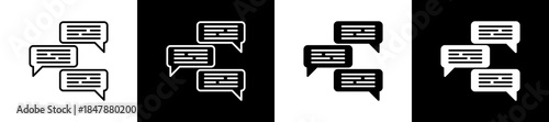 Communications icon set in line and glyph style on black and white background
