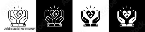 Healthcare icon set in line and glyph style on black and white background