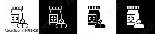 Medicine icon set in line and glyph style on black and white background
