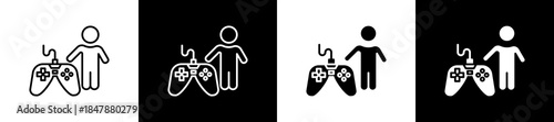 Gaming icon set in line and glyph style on black and white background
