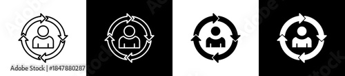 Interactivity icon set in line and glyph style on black and white background