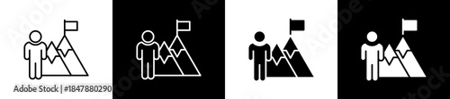 Purpose icon set in line and glyph style on black and white background
