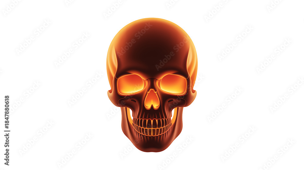 Fototapeta premium Glowing fiery skull with burning eyes on a transparent background