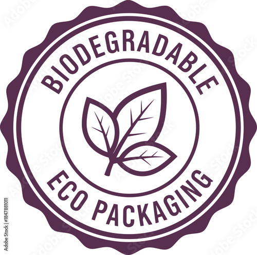 Biodegradable Eco Packaging Badge with Leaf Icon for Sustainable Products