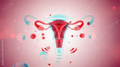 The translucent glowing reproductive structure with floating molecular shapes showing medical innovation pregnancy, gestation, fetus, amniotic life