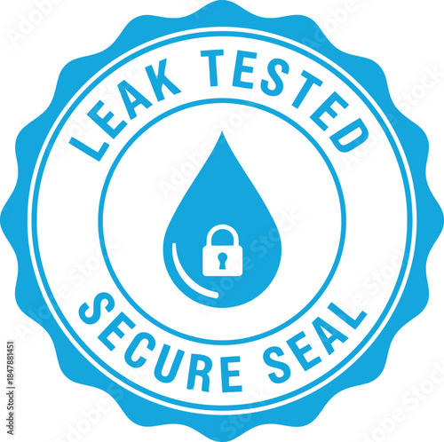 Leak Tested Secure Seal Badge with Water Drop and Lock Icon