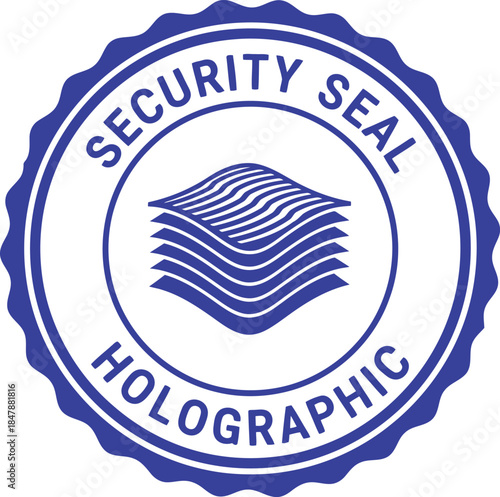 Blue Holographic Security Seal Badge Vector for Authenticity Verification