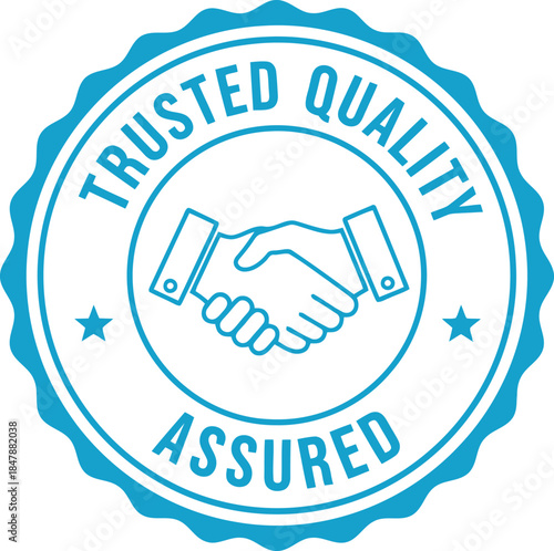Trusted Quality Assured Badge with Handshake Icon in Blue Vector