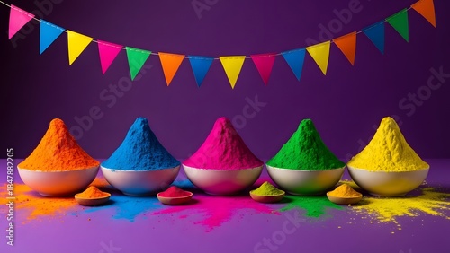 Colorful holi celebration with powder and decorations