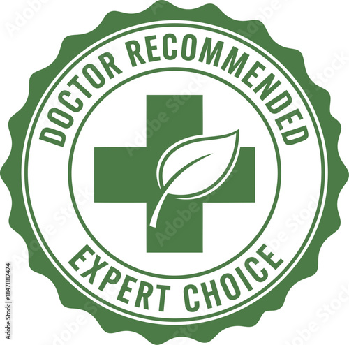 Doctor Recommended Badge with Green Cross and Leaf for Health Products