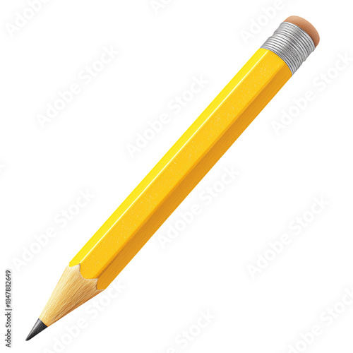 Yellow Pencil Resting on a Flat Surface With Sharpened Tip and Eraser Side Sh...