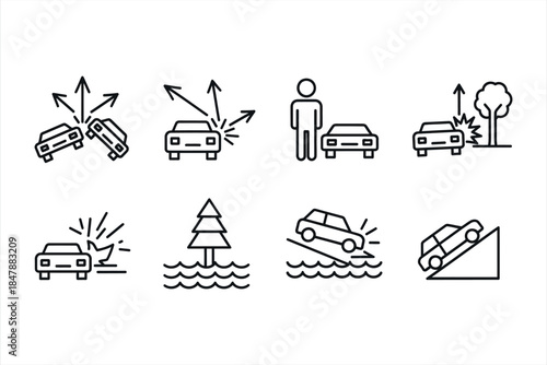 Car accident icons and symbols