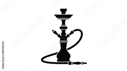 A simple black silhouette illustration of a traditional hookah pipe design