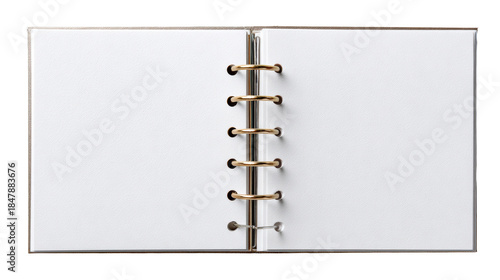 Wallpaper Mural Open ring binder notebook with blank textured pages and gold metal rings, perfect for journaling, scrapbooking, or notetaking applications with ample writing space. Torontodigital.ca