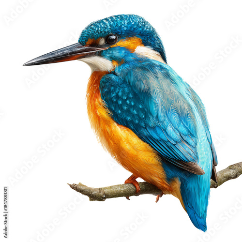 Colorful Bird Perched on a Branch Looking Ahead With Interest in a Bright Set...