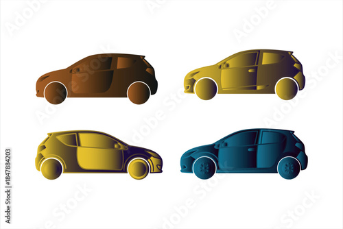 Gradient Hatchback Car Vector Set