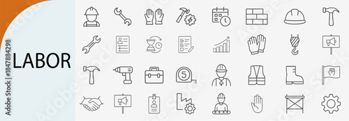 labor work icons set, minimal line vector design