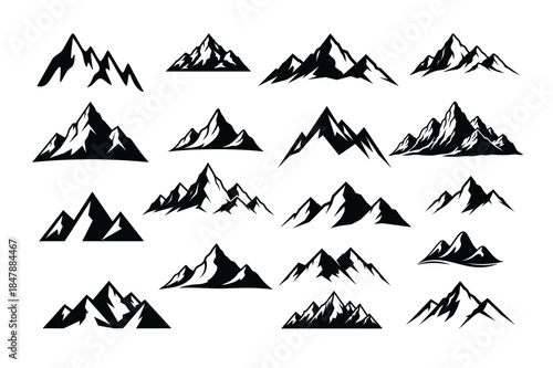 Black Mountain Range Silhouette Vector Set