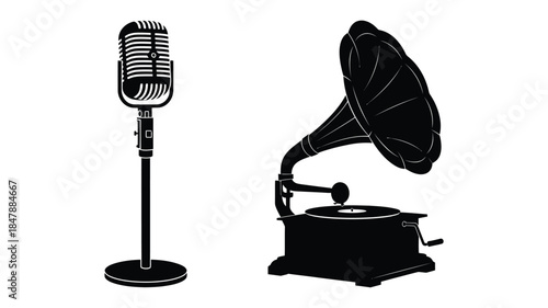 Vintage microphone and gramophone a nostalgic look at audio history
