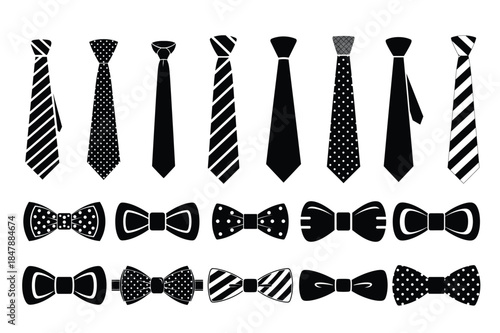 Men Necktie and Bow Tie Silhouette Vector Set