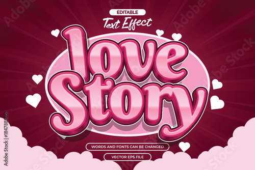 Love story editable text effect with pink cartoon text style and with hearts shape decoration