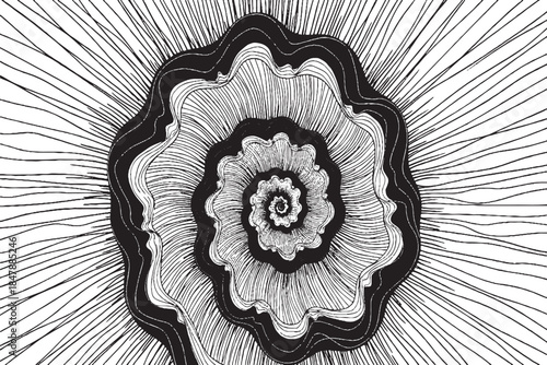 Abstract Black and White Radial Line Flower Pattern
