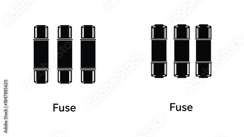 Simple illustration of four black cylindrical fuses arranged in two rows