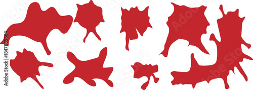 Abstract red splash shape set featuring fluid and irregular paint blot forms. Perfect for digital art, decorative elements, creative backgrounds, and contemporary design use