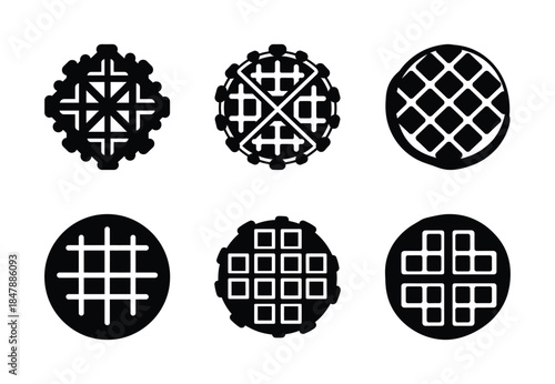 set of food waffle silhouette icon vector illustration isolated on white background
