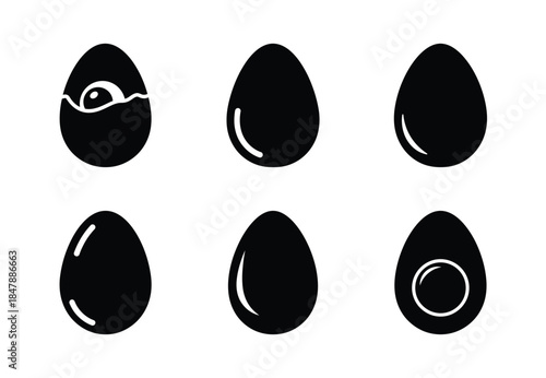set of food boiled egg silhouette icon vector illustration isolated on white background