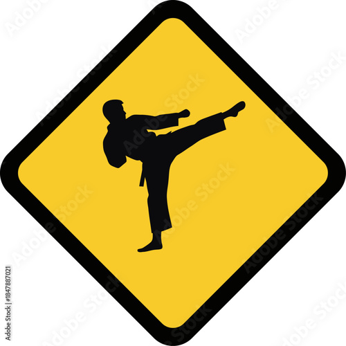 Martial Arts Warning Sign Silhouette Karate Kick Danger Symbol