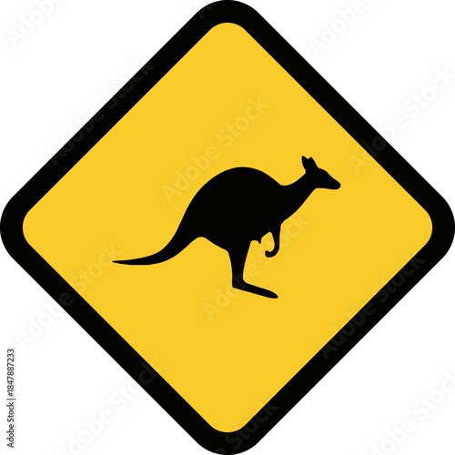 Australian Kangaroo Crossing Warning Sign Caution Wildlife Road Alert Symbol Vector Illustration