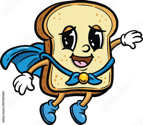 Cartoon Super Hero Toast Bread Character Illustration PNG
