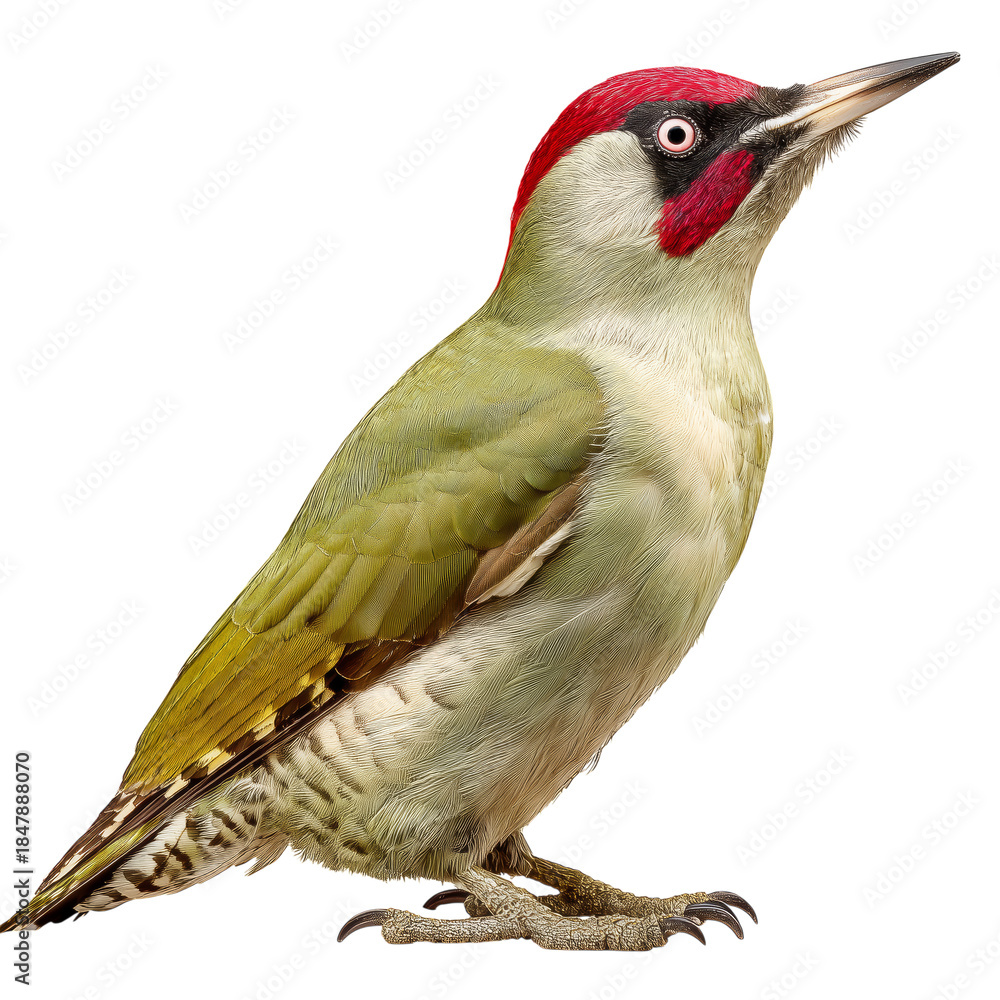 Obraz premium Green Woodpecker Sits on a Branch With a Red Head in a Natural Setting During Daytime Hours