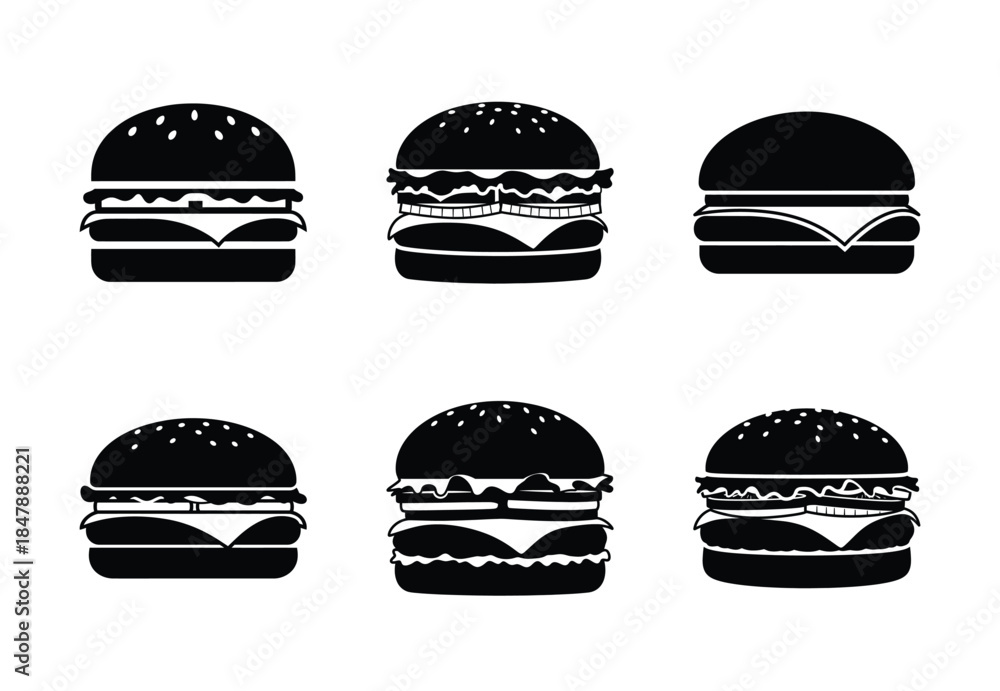 Fototapeta premium set of food cheeseburger silhouette icon vector illustration isolated on white background