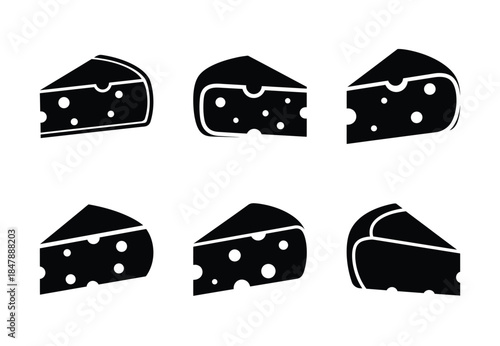 set of food cheese wedge silhouette icon vector illustration isolated on white background