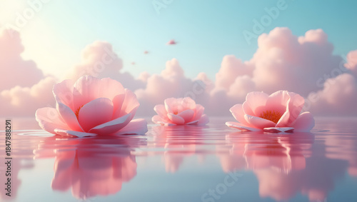 Pink Lotus Flowers Floating.