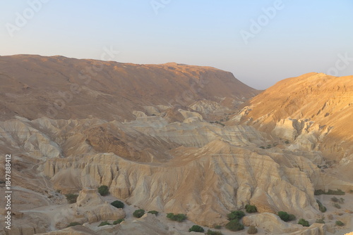 Rocky hills of the Negev Desert in Israel at sunset