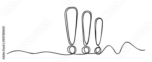 Abstract single line drawing of three exclamation points and wavy lines, ideal for conveying emphasis, urgency, or alerts in communication and design projects.