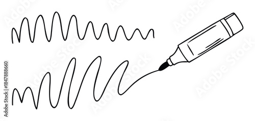 Hand drawn marker line symbolizing waveform or sound waves connected to a marker pen ready for creative expression or audio visualization