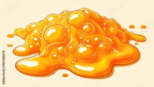 Illustration of a gloopy, bright orange substance with rounded bubbles and a glossy surface