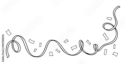 Black and white confetti and ribbon border for celebratory event invitations or festive decoration backgrounds perfect for parties and holidays.