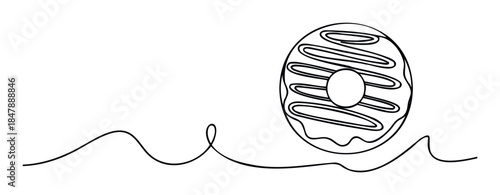 Simple line drawing of a glazed donut with icing drips and a playful wavy line, perfect for food themes and creative projects.