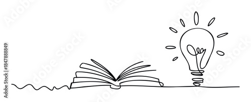 Open book emitting light bulb symbolizing knowledge growth and discovery used for education and inspiration concepts.