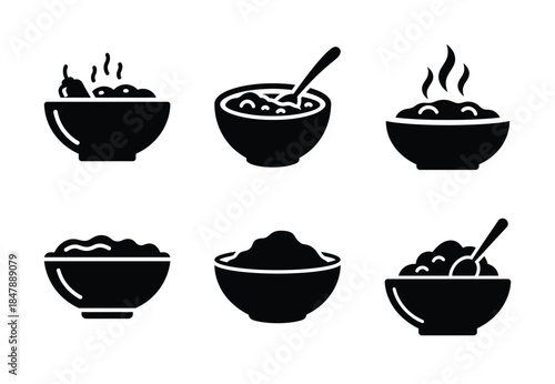 set of food chili bowl silhouette icon vector illustration isolated on white background