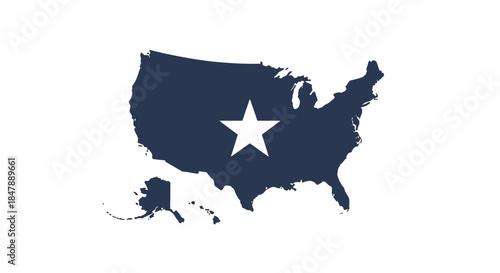 Stylized depiction of the North American nation's geography, featuring a prominent star at its heart, abstractly conveying concepts of patriotism, unity, and national heritage