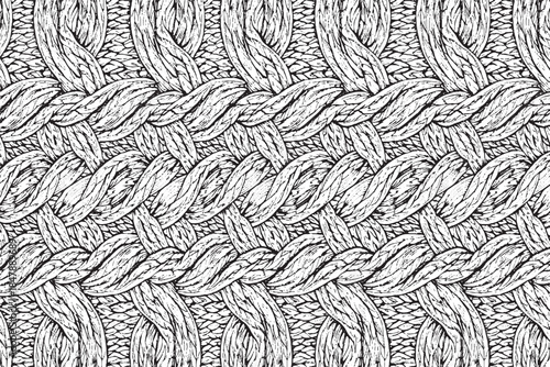 Abstract Black and White Braided Rope Seamless Pattern Background