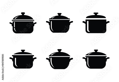 set of food cooking pot silhouette icon vector illustration isolated on white background